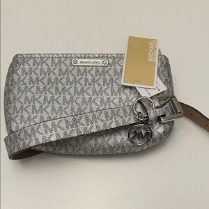 Michael Kors Metallic Silver Logo Bag NWT Belt Bag fits phone adjustable